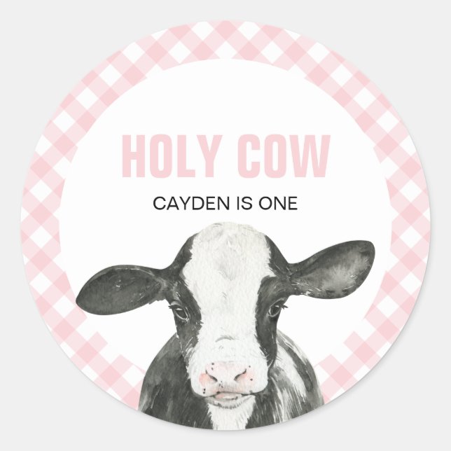 Sticker Rond Saint Vache Je suis un enfant rose plaid (Devant)