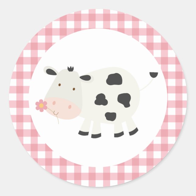 Sticker Rond Saint vache rose marguerite vache Imprimer Anniver (Devant)