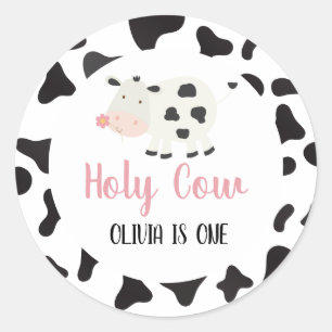 Sticker Rond Saint vache rose pâle vache Imprimer Anniversaire