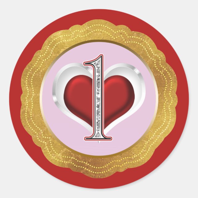 Sticker Rond Saint Valentin 1er anniversaire fête ONE Rose Red  (Devant)