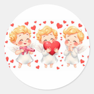 Sticker Rond Saint-Valentin 2025 : Angels mignons et joyeux 👼