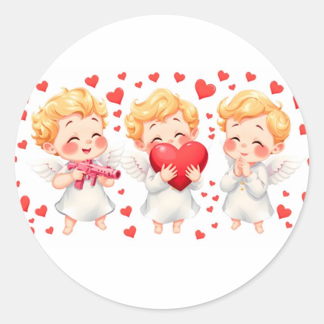 Sticker Rond Saint-Valentin 2025 : Angels mignons et joyeux 👼  (Devant)