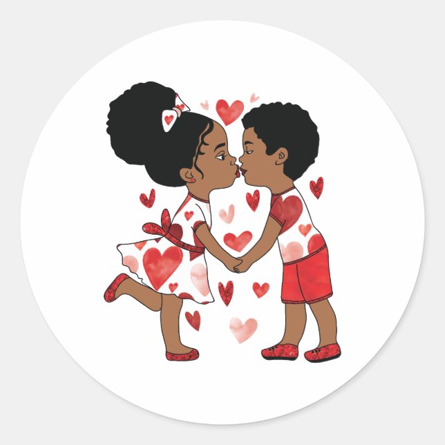 Sticker Rond Saint Valentin Afro Couple Holding Mains Design (Devant)