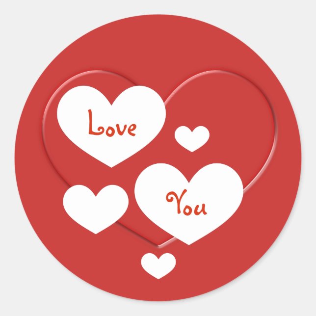 Sticker Rond Saint Valentin Aimez-vous mignons Coeurs Rouge (Devant)