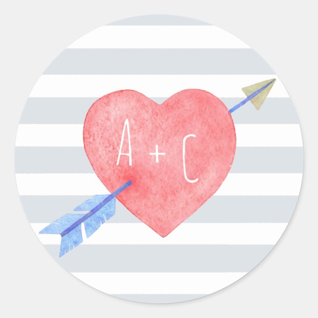 Sticker Rond Saint Valentin Aquarelle Coeur Flèche Arrow (Devant)