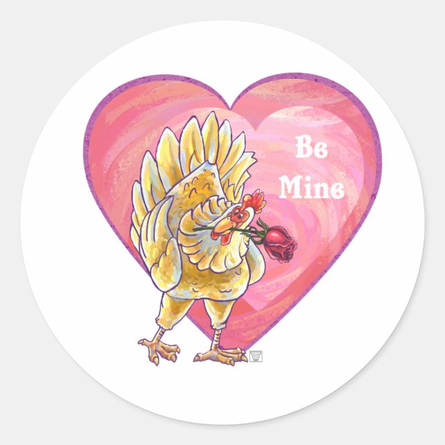 Sticker Rond Saint-Valentin au poulet (Devant)
