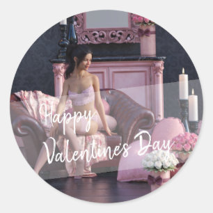 Sticker Rond Saint Valentin Beauté en Lingerie sur le canapé