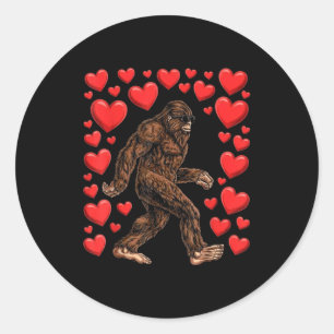 Sticker Rond Saint-Valentin Bigfoot Cœurs Rouges Drôle Sasquatc