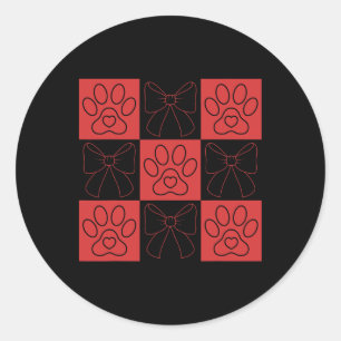 Sticker Rond Saint-Valentin Chien Coquette Nœud Patte de Chien
