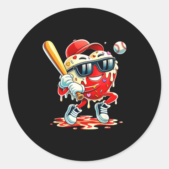 Sticker Rond Saint-Valentin Cœur Baseball Drip Glace Garçons  (Devant)