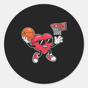 Sticker Rond Saint Valentin Coeur Dunking Basketball Garçons Fi