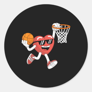 Sticker Rond Saint Valentin Coeur Dunking Basketball Garçons Fi