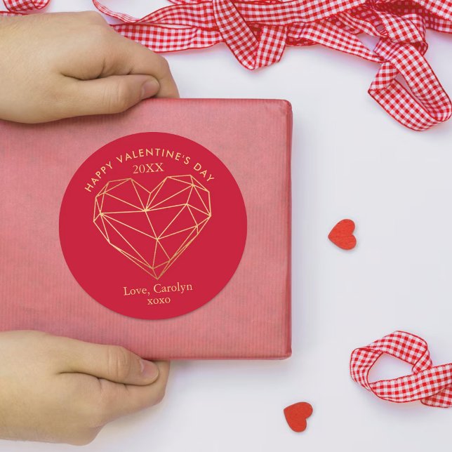 Sticker Rond Saint-Valentin Cœur Géométrique Feuille D'Or (Créateur téléchargé)
