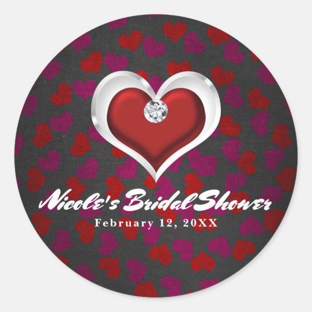 Sticker Rond Saint Valentin Coeur rouge avec Parti Chic Diamond (Devant)