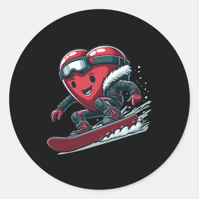 Sticker Rond Saint Valentin Coeur Snowboard Gagnant (Devant)