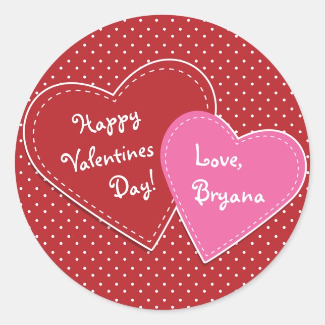 Sticker Rond Saint-Valentin Coeurs rose et rouge moderne mignon (Devant)