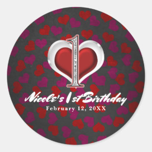 Sticker Rond Saint Valentin Coeurs Un 1er anniversaire fête