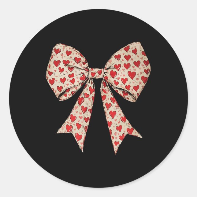 Sticker Rond Saint Valentin Coquette Coeur Bow Retro Valentine (Devant)