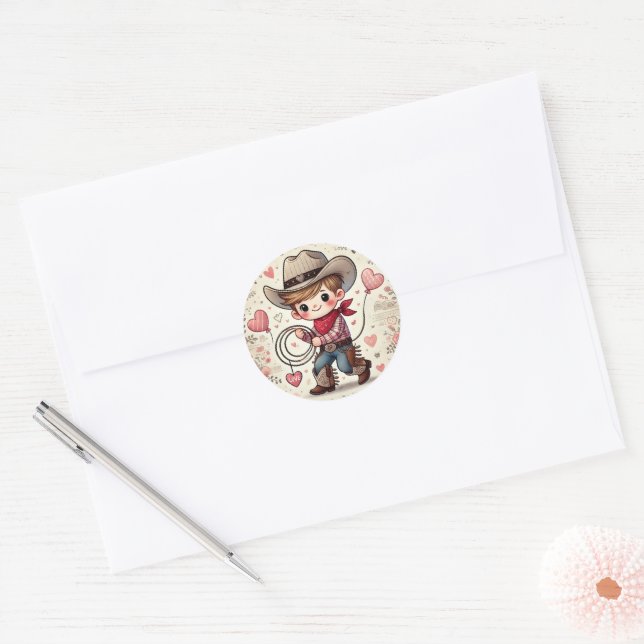 Sticker Rond Saint Valentin Cowboy (Enveloppe)