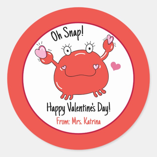Sticker Rond Saint-Valentin Cute Red Crab Hearts Enfants (Devant)