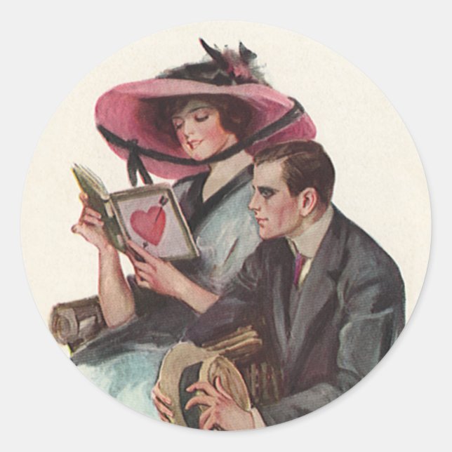 Sticker Rond Saint-Valentin d'amour et de romance victorien vin (Devant)