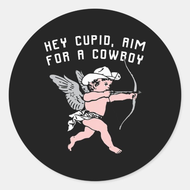 Sticker Rond Saint Valentin drôle Hé Cupidon  (Devant)
