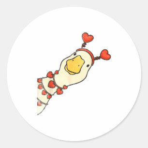 Sticker Rond Saint-Valentin Drôle Silly Gooses Canard Cœur Amou