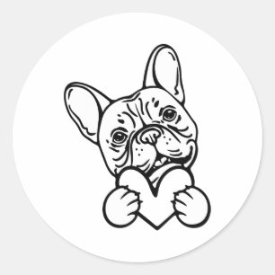 Sticker Rond Saint Valentin Français Amour de Bulldog