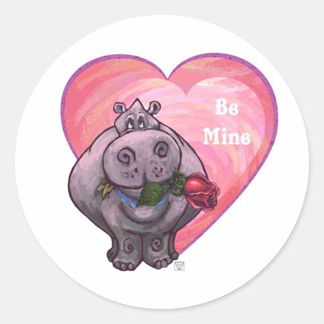 Sticker Rond Saint-Valentin Hippopotame (Devant)