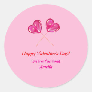 Sticker Rond Saint-Valentin Joli Lollipops rose Nom du coeur