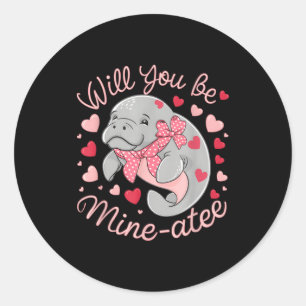 Sticker Rond Saint-Valentin Lamantin Mignon Animaux Cœurs Veux-