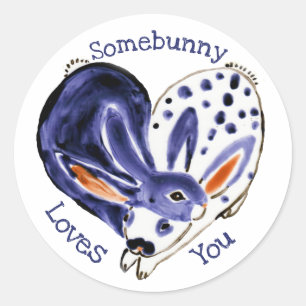 Sticker Rond Saint Valentin lapin lapin Coeur Amour Bleu mignon