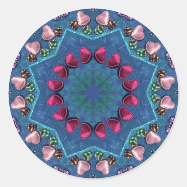 Sticker Rond SAINT-VALENTIN ~ motif rose rouge vert bleu ~ (Devant)