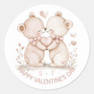 Sticker Rond Saint Valentin Ours Couple Initiales sur mesure