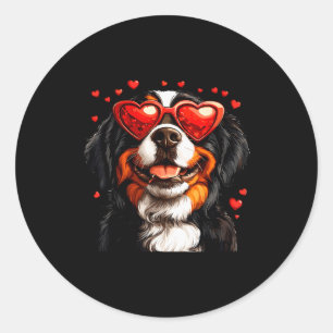 Sticker Rond Saint-Valentin pour amateur de chien bernois migno