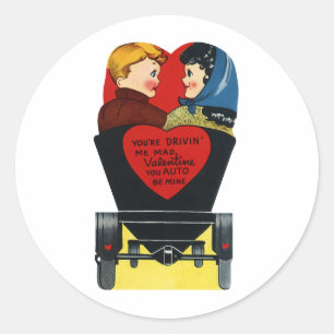Sticker Rond Saint Valentin Rétro Vintage, Amour et Romance