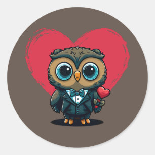 Sticker Rond Saint Valentin Romance avec la salle Adorable Owl