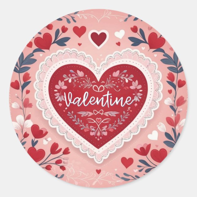 Sticker Rond Saint Valentin Romantique Élégant Plutôt Coeur d'A (Devant)