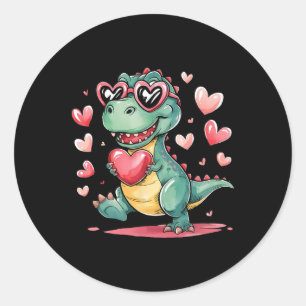 Sticker Rond Saint Valentin T-rex Dinosaur Aimer mignonnes femm