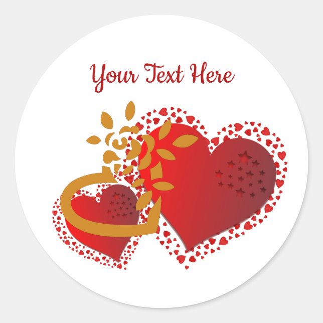 Sticker Rond Saint Valentin Texte personnalisé Coeurs heureux (Devant)
