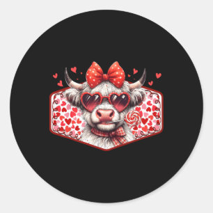 Sticker Rond Saint-Valentin Vache Mignonne Cœurs Rouges Fille E