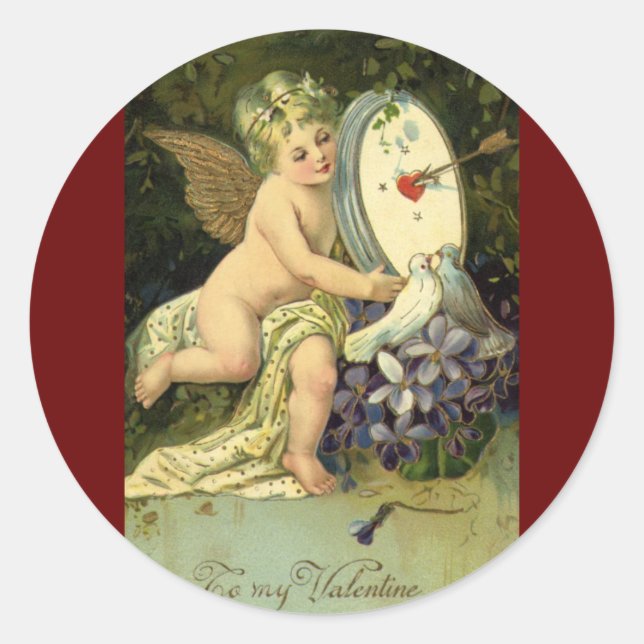 Sticker Rond Saint-Valentin victorien, oiseaux de l'amour d'ang (Devant)
