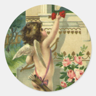 Sticker Rond Saint-Valentin victorien vintage, Cœurs d'ange