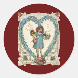 Sticker Rond Saint-Valentin victorien vintage, Couronne de cœur