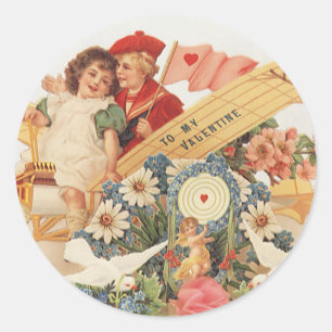 Sticker Rond Saint-Valentin victorien vintage, Enfants dans un