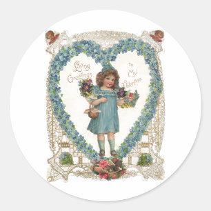 Sticker Rond Saint-Valentin, Victorienne vintage, couronne de c