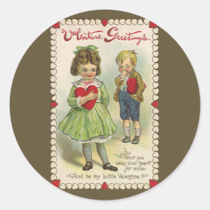 Sticker Rond Saint Valentin victorienne vintage, Enfants timide