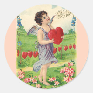 Sticker Rond Saint-Valentin vintage, ange victorien avec cœur
