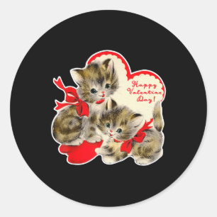 Sticker Rond Saint-Valentin Vintage Chat Chaton Rétro