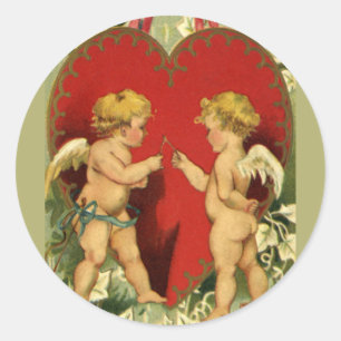 Sticker Rond Saint Valentin vintage, Cherubs à faire un voeu